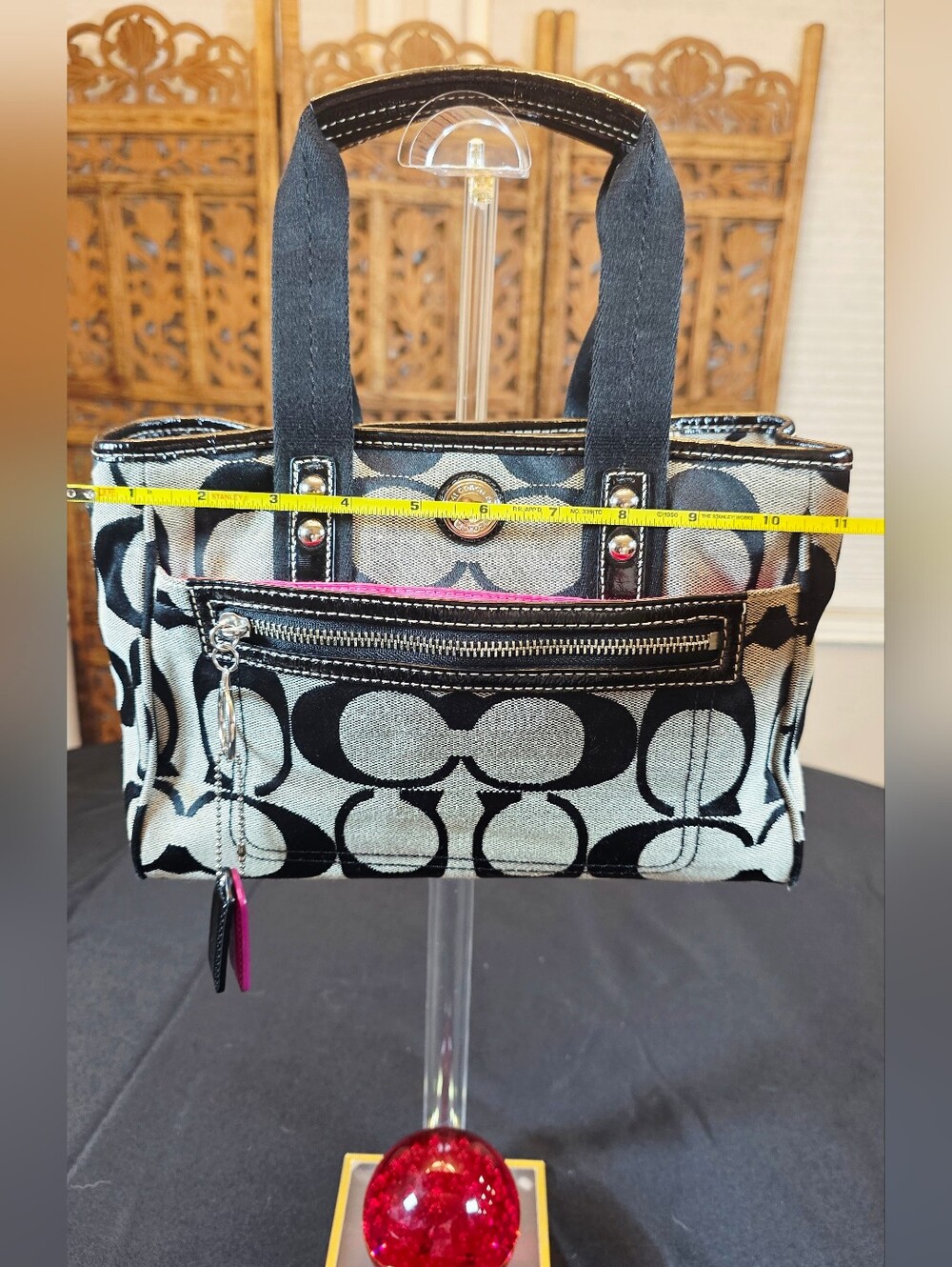 Coach Signature Canvas Black and Khaki Tote Bag - Picture 14 of 16